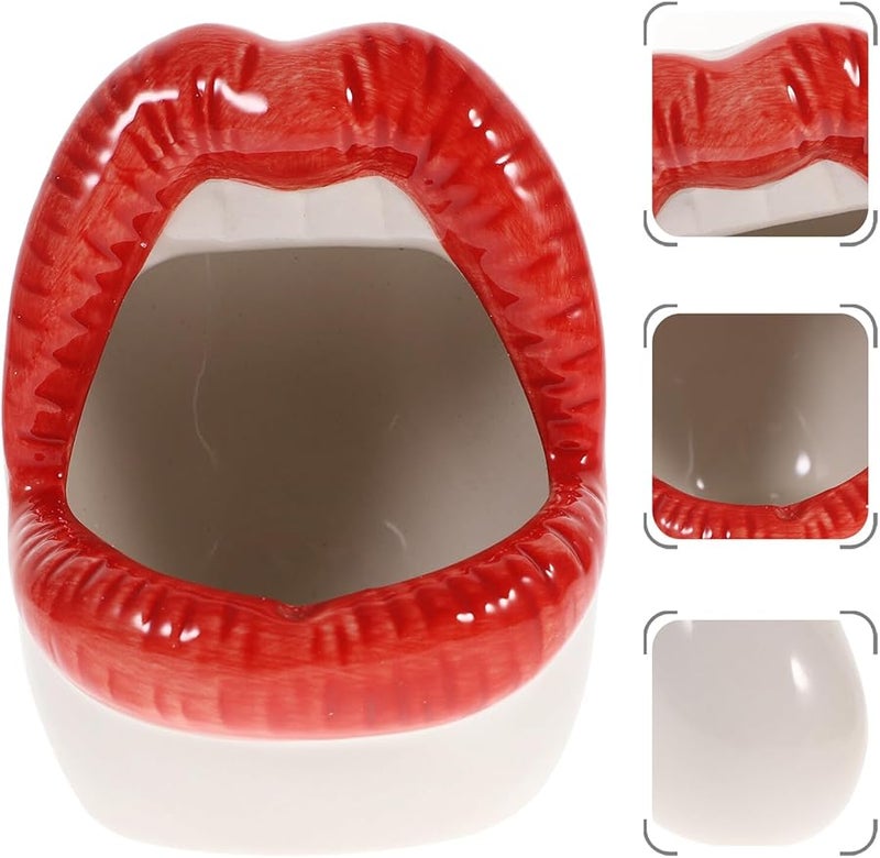 Creative Red Ceramic Cigar Ashtray Big Mouth Design Holder for Home Decor Indoor Smoking - Image 5